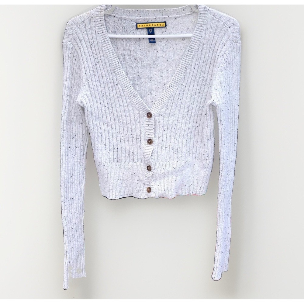 Prince & Fox Women's S Cotton Blend Cropped Y2K Style Schoolgirl Cardigan Gray